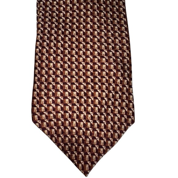 Calvin Klein Brown Silk Geometric Necktie Mid Century Modern Classic - Picture 4 of 12